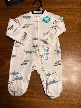 Child Of Mine By Carters Newborn Zip-Up Footed Pajamas With Alligator Print Whit